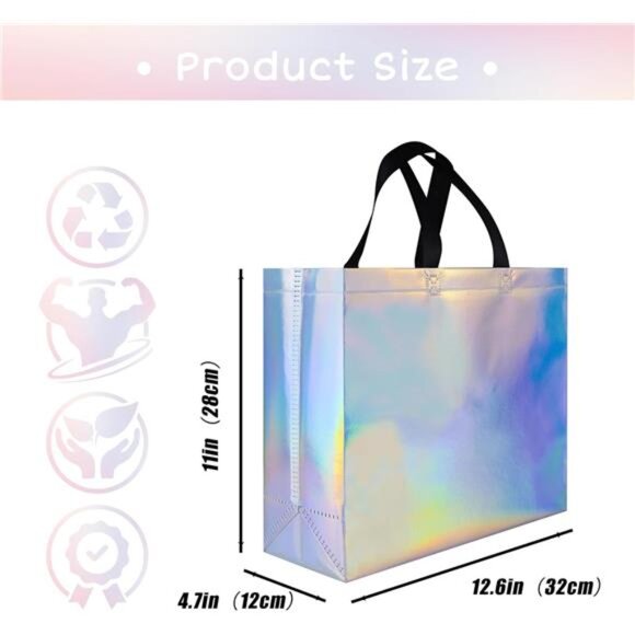 Glossy Iridescent Gift Bags 15 Pcs, 12.6x4.7x11 In Non-woven Reusable Goodie Bag - Picture 4 of 7